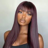 22'' Long Black & Burgundy Double Tone Straight Wig with Full Fringe
